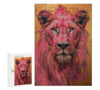 Adults 300 PCS Puzzle Pink Lion Art Print-4 Adult Jigsaw Puzzles Difficult Challenge Wishlist with Santa Claus Unique Birthday And Gifts 300 PCS