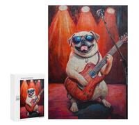 Adults 300 PCS Puzzle Pug Playing Guitar Painting-1 Adult Jigsaw Puzzles Difficult Challenge Wishlist with Santa Claus Unique Birthday And Gifts 300 PCS