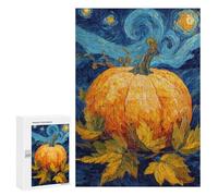 Adults 300 PCS Puzzle Pumpkin with Leaves on Starry Night Background Adult Jigsaw Puzzles Difficult Challenge Wishlist with Santa Claus Unique Birthday And Gifts 300 PCS