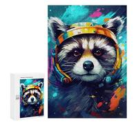 Adults 300 PCS Puzzle Raccoon DJ Headphones Art Print Jigsaw Puzzles for Adults Birthday Present Parent-child Interaction Toy Intellectual Game 300 PCS
