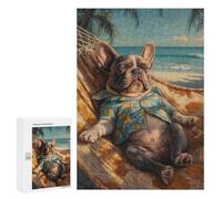 Adults 300 PCS Puzzle Relaxing Beach Hammock Dog Jigsaw Puzzles for Adults Birthday Present Parent-child Interaction Toy Intellectual Game 300 PCS