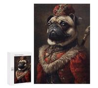 Adults 300 PCS Puzzle Royal Pug Portrait Art Print Adult Jigsaw Puzzles Difficult Challenge Wishlist with Santa Claus Unique Birthday And Gifts 300 PCS