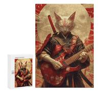 Adults 300 PCS Puzzle Samurai Cat Playing Guitar Adult Jigsaw Puzzles Difficult Challenge Wishlist with Santa Claus Unique Birthday And Gifts 300 PCS