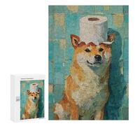 Adults 300 PCS Puzzle Shiba Inu with Toilet Paper Hat Jigsaws for Adults Puzzle Improve Memory Challenging To Complete Unique Gifts for Birthday And Christmas 300 PCS