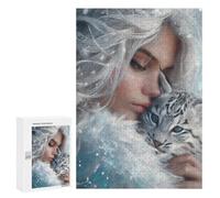 Adults 300 PCS Puzzle Snowflake Serenity White Tiger Cub Jigsaw Puzzles for Adults Birthday Present Parent-child Interaction Toy Intellectual Game 300 PCS