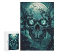 Adults 300 PCS Puzzle Spooky Skull with Full Moon Adult Jigsaw Puzzles Difficult Challenge Wishlist with Santa Claus Unique Birthday And Gifts 300 PCS
