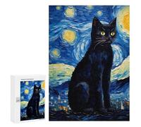 Adults 300 PCS Puzzle Starry Night Black Cat Art Print Jigsaws for Adults Puzzle Improve Memory Challenging To Complete Unique Gifts for Birthday And Christmas 300 PCS