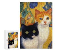 Adults 300 PCS Puzzle Two Cats in Flowers Jigsaws for Adults Puzzle Improve Memory Challenging To Complete Unique Gifts for Birthday And Christmas 300 PCS