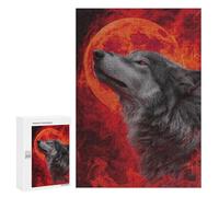 Adults 300 PCS Puzzle Wolf Howling at Fiery Moon Jigsaws for Adults Puzzle Improve Memory Challenging To Complete Unique Gifts for Birthday And Christmas 300 PCS