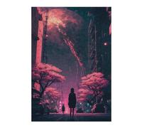 Adults 38x26cm/1000pcs Jigsaw Puzzle Distant Planet Over Neon Cityscape Teenagers Puzzles Toy Wall Decor Pattern Assembly Parent-child Interaction 38x26cm/1000pcs