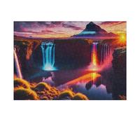 Adults 38x26cm/1000pcs Jigsaw Puzzle Enchanted Sunset Waterfall Landscape Adult Jigsaw Puzzle Brain Teaser Game Enhance Memory Birthday And Unique Gifts 38x26cm/1000pcs