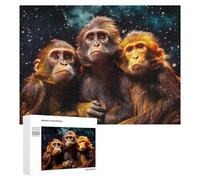 Adults 500 PCS Jigsaw Puzzle Chimpanzee Trio in Cosmic Light Adult Jigsaw Puzzle Brain Teaser Game Enhance Memory Birthday And Unique Gifts 500 PCS