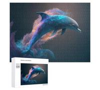 Adults 500 PCS Jigsaw Puzzle Colorful Cosmic Dolphin Dance Adult Jigsaw Puzzle Brain Teaser Game Enhance Memory Birthday And Unique Gifts 500 PCS