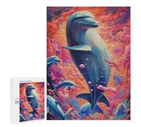 Adults 500 PCS Jigsaw Puzzle Colorful Dolphins Underwater Adult Jigsaw Puzzle Brain Teaser Game Enhance Memory Birthday And Unique Gifts 500 PCS