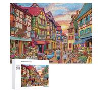 Adults 500 PCS Jigsaw Puzzle Colorful European Village Scene Puzzle Adult Jigsaw Puzzle Brain Teaser Game Enhance Memory Birthday And Unique Gifts 500 PCS