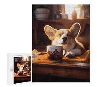 Adults 500 PCS Jigsaw Puzzle Corgi Coffee Puppy Dog Jigsaw for Adults Brain Teaser Game Precision Cutting Unique Gifts for Birthday And Christmas 500 PCS