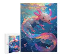 Adults 500 PCS Jigsaw Puzzle Cute Axolotl Underwater - Pink Axolotl Jigsaw for Adults Brain Teaser Game Wall Decoration for Is Ideal As A Gift 500 PCS