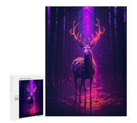 Adults 500 PCS Jigsaw Puzzle Deer Magenta Neon Jigsaw for Adults Brain Teaser Game Precision Cutting Unique Gifts for Birthday And Christmas 500 PCS