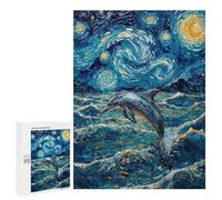 Adults 500 PCS Jigsaw Puzzle Dolphin in Starry Night Style Painting Jigsaw for Adults Brain Teaser Game Wall Decoration for Is Ideal As A Gift 500 PCS