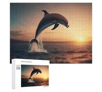 Adults 500 PCS Jigsaw Puzzle Dolphin Leaping at Sunset Adult Jigsaw Puzzle Brain Teaser Game Enhance Memory Birthday And Unique Gifts 500 PCS