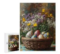 Adults 500 PCS Jigsaw Puzzle Easter Eggs in Basket Jigsaw for Adults Brain Teaser Game Wall Decoration for Is Ideal As A Gift 500 PCS