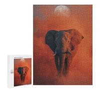 Adults 500 PCS Jigsaw Puzzle Elephant Under The Moon in Orange Haze Jigsaw for Adults Brain Teaser Game Wall Decoration for Is Ideal As A Gift 500 PCS