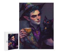 Adults 500 PCS Jigsaw Puzzle Elf Wizard with Black Cat And Tea Jigsaw for Adults Brain Teaser Game Wall Decoration for Is Ideal As A Gift 500 PCS
