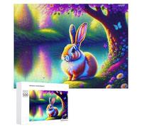 Adults 500 PCS Jigsaw Puzzle Enchanted Forest Rabbit Adult Jigsaw Puzzle Brain Teaser Game Enhance Memory Birthday And Unique Gifts 500 PCS