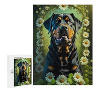 Adults 500 PCS Jigsaw Puzzle Floral Frame with Dog Adult Jigsaw Puzzle Brain Teaser Game Enhance Memory Birthday And Unique Gifts 500 PCS