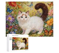 Adults 500 PCS Jigsaw Puzzle Floral Garden with Kitten Adult Jigsaw Puzzle Brain Teaser Game Enhance Memory Birthday And Unique Gifts 500 PCS