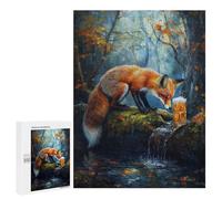 Adults 500 PCS Jigsaw Puzzle Fox And Beer in The Woods Jigsaw for Adults Brain Teaser Game Wall Decoration for Is Ideal As A Gift 500 PCS
