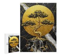 Adults 500 PCS Jigsaw Puzzle Golden Bonsai Tree with Waterfall Jigsaw for Adults Brain Teaser Game Wall Decoration for Is Ideal As A Gift 500 PCS