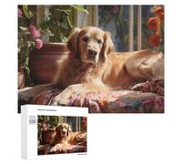 Adults 500 PCS Jigsaw Puzzle Golden Retriever in Sunlit Garden Jigsaw for Adults Brain Teaser Game Precision Cutting Unique Gifts for Birthday And Christmas 500 PCS