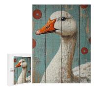 Adults 500 PCS Jigsaw Puzzle Goose Portrait on Wood Panel Goose Wall Art Jigsaw for Adults Brain Teaser Game Wall Decoration for Is Ideal As A Gift 500 PCS
