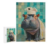 Adults 500 PCS Jigsaw Puzzle Hippos in The Bathroom-2 Jigsaws for Adults Puzzle Precision Cutting Difficult And Challenge Toy Intellectual Game 500 PCS