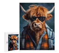 Adults 500 PCS Jigsaw Puzzle Hipster Highland Cow Jigsaw for Adults Brain Teaser Game Wall Decoration for Is Ideal As A Gift 500 PCS