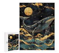 Adults 500 PCS Jigsaw Puzzle Kintsugi Whale Under Moon Jigsaw for Adults Brain Teaser Game Wall Decoration for Is Ideal As A Gift 500 PCS