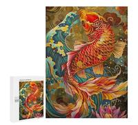 Adults 500 PCS Jigsaw Puzzle Koi Fish Painting Jigsaw for Adults Brain Teaser Game Wall Decoration for Is Ideal As A Gift 500 PCS