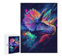 Adults 500 PCS Jigsaw Puzzle Neon Triceratops Jigsaw for Adults Brain Teaser Game Wall Decoration for Is Ideal As A Gift 500 PCS