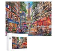 Adults 500 PCS Jigsaw Puzzle Parisian Charm A Cozy Street Scene with Eiffel Tower View Adult Jigsaw Puzzle Brain Teaser Game Enhance Memory Birthday And Unique Gifts 500 PCS