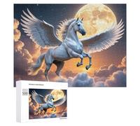 Adults 500 PCS Jigsaw Puzzle Pegasus Flying in Moonlit Sky Adult Jigsaw Puzzle Brain Teaser Game Enhance Memory Birthday And Unique Gifts 500 PCS