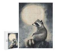 Adults 500 PCS Jigsaw Puzzle Raccoon Under Moonlight Jigsaw Puzzle Brain Teaser Game But Fun And Humorous for Is Ideal As A Gift 500 PCS