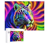 Adults 500 PCS Jigsaw Puzzle Rainbow Tiger Art Print Adult Jigsaw Puzzle Brain Teaser Game Enhance Memory Birthday And Unique Gifts 500 PCS