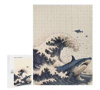 Adults 500 PCS Jigsaw Puzzle Shark in Japan Great Wave Jigsaw for Adults Brain Teaser Game Wall Decoration for Is Ideal As A Gift 500 PCS
