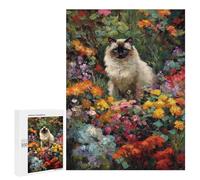 Adults 500 PCS Jigsaw Puzzle Siam Cat in Flowers Jigsaws for Adults Puzzle Precision Cutting Difficult And Challenge Toy Intellectual Game 500 PCS