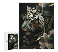 Adults 500 PCS Jigsaw Puzzle Silver Tiger Flowers Jigsaw for Adults Brain Teaser Game Wall Decoration for Is Ideal As A Gift 500 PCS