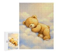 Adults 500 PCS Jigsaw Puzzle Sleeping Teddy Bear on Clouds Jigsaw for Adults Brain Teaser Game Wall Decoration for Is Ideal As A Gift 500 PCS