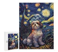 Adults 500 PCS Jigsaw Puzzle Starry Night Cute Shih Tzu Jigsaw Puzzle Brain Teaser Game But Fun And Humorous for Is Ideal As A Gift 500 PCS