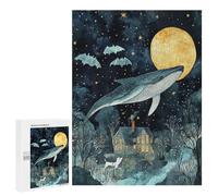 Adults 500 PCS Jigsaw Puzzle Whale Flying Above House at Night Jigsaws for Adults Puzzle Precision Cutting Difficult And Challenge Toy Intellectual Game 500 PCS