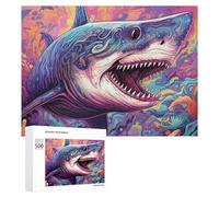 Adults 500 PCS Jigsaw Puzzle Whimsical Shark in Vibrant Underwater Scene -1 Adult Jigsaw Puzzle Brain Teaser Game Enhance Memory Birthday And Unique Gifts 500 PCS